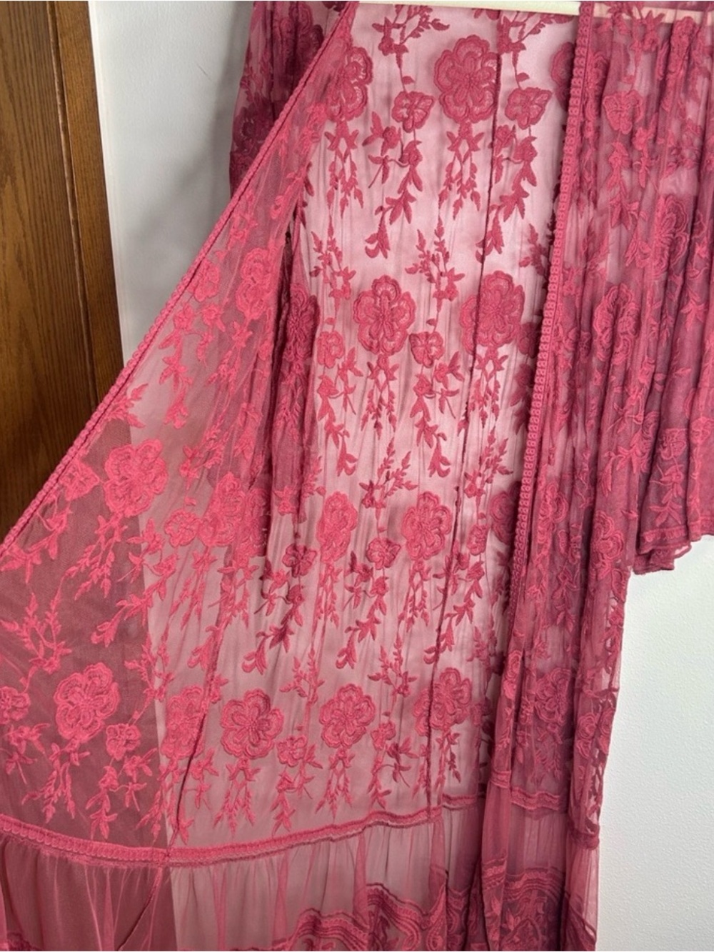Torrid 2x Floral Lace Robe Deep Pink Cotton Blend Duster Maxi Plus Size Boho - Picture 7 of 7